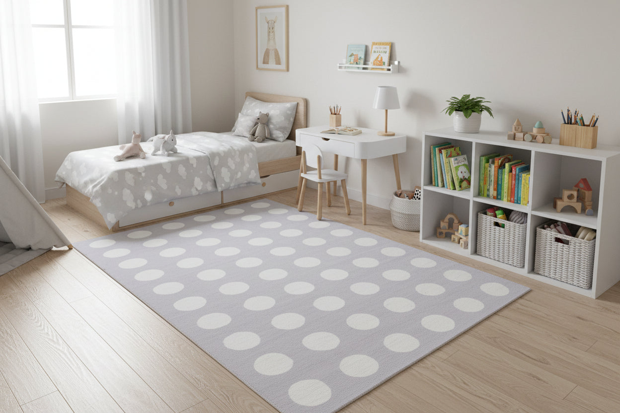Juni Polka Dot Lavender Gray Handmade Kids Nursery Plush Soft Rug   9013016264853