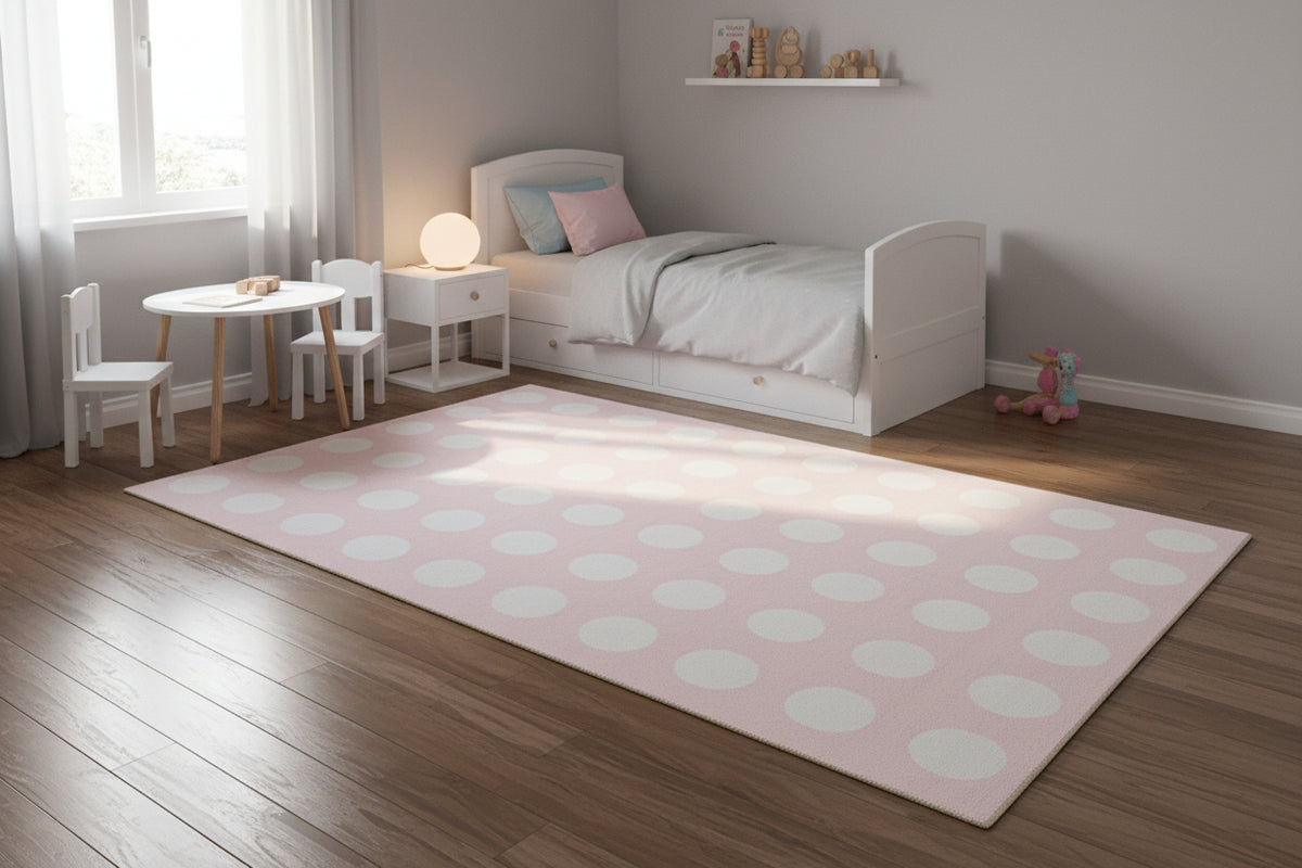 Juni Polka Dot Pink Handmade Kids Nursery Plush Soft Rug   9124955914389