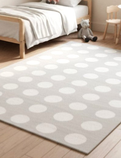 Juni Polka Dot Silver Handmade Kids Nursery Plush Soft Rug   9014489743509