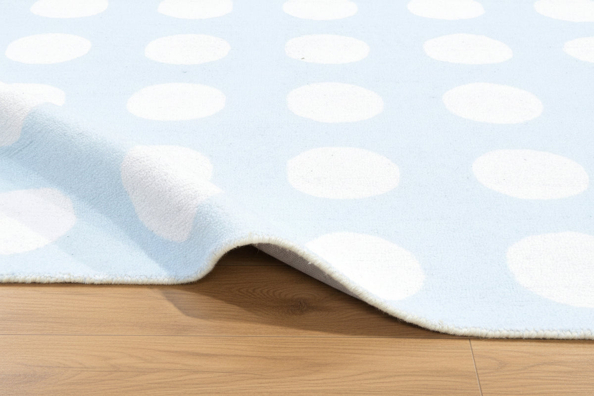 Juni Polka Dot Sky Blue Handmade Kids Nursery Plush Soft Rug   9125656756373