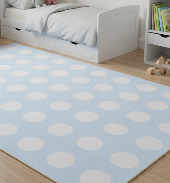 Juni Polka Dot Sky Blue Handmade Kids Nursery Plush Soft Rug   9125656756373