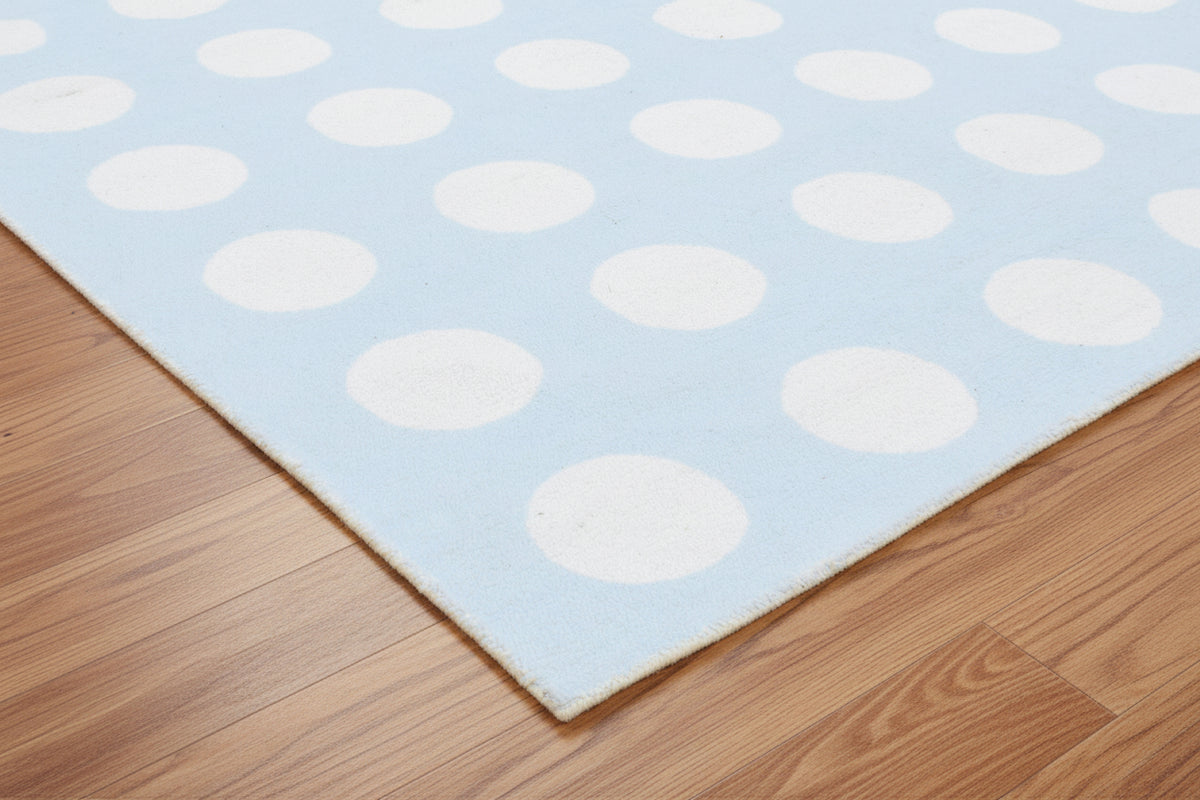 Juni Polka Dot Sky Blue Handmade Kids Nursery Plush Soft Rug   9125656756373