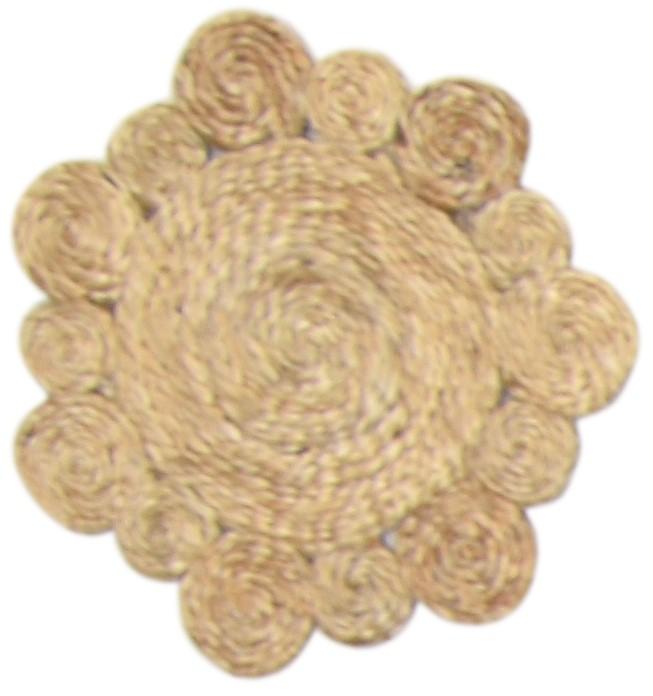 Jute Beige Rug 2' X 2' Modern Hand Woven Scandinavian Circles Small Round   7864133288085