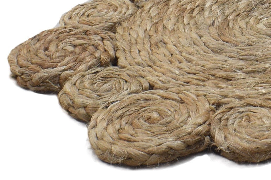 Jute Beige Rug 2' X 2' Modern Hand Woven Scandinavian Circles Small Round   7864133288085