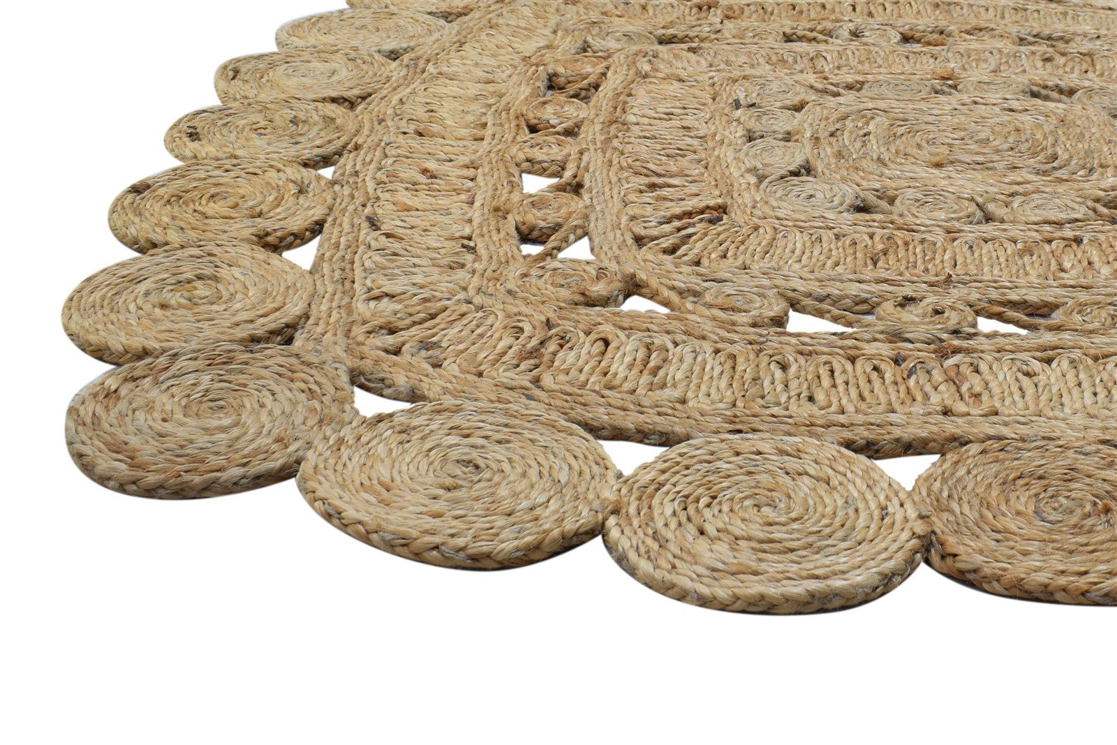 Jute Beige Rug 4' X 4' Modern Hand Woven Scandinavian Circles Room Size Carpet   7864818696341
