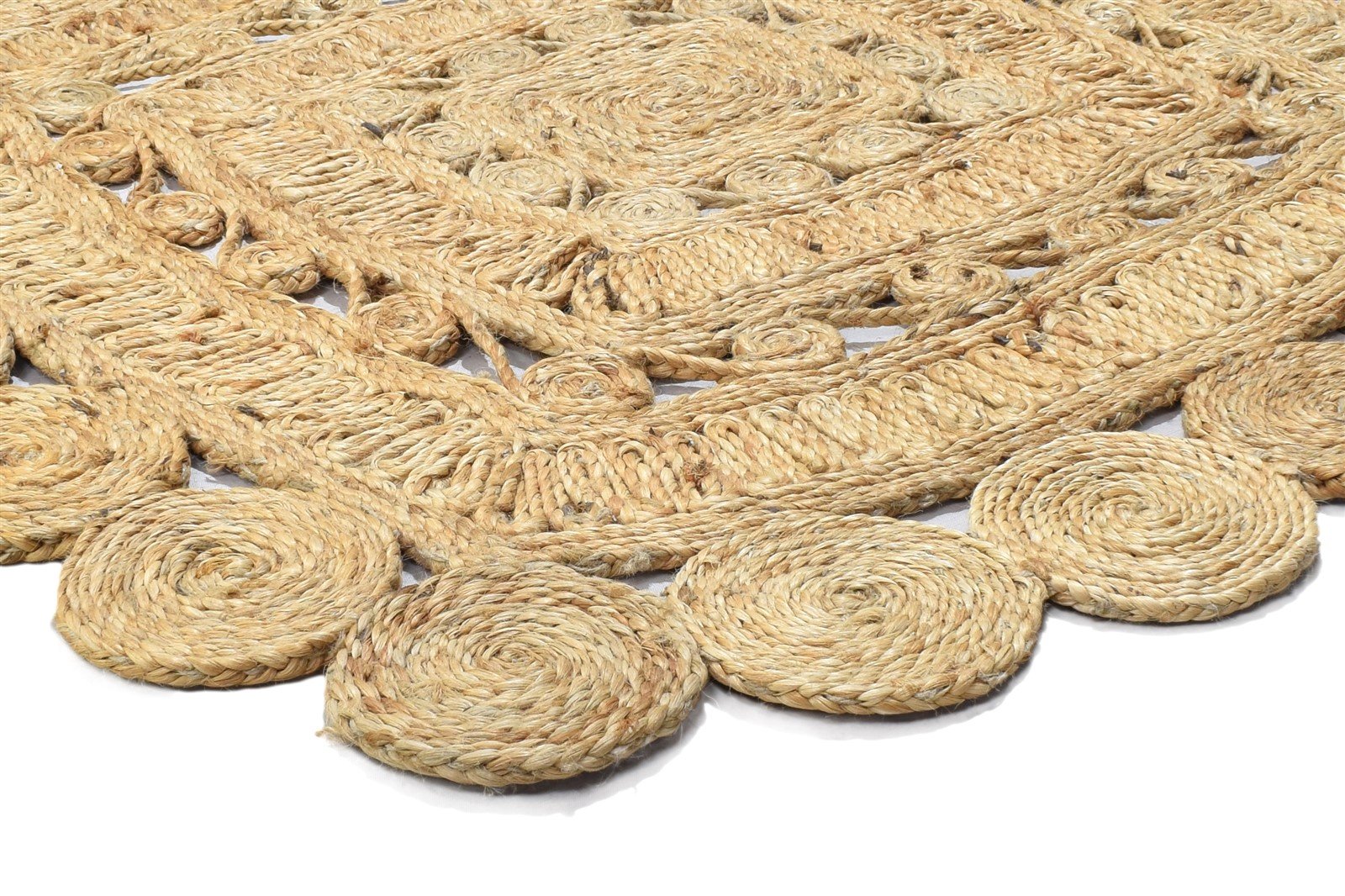 Jute Beige Rug 4' X 4' Modern Hand Woven Scandinavian Circles Room Size Carpet   7864818696341