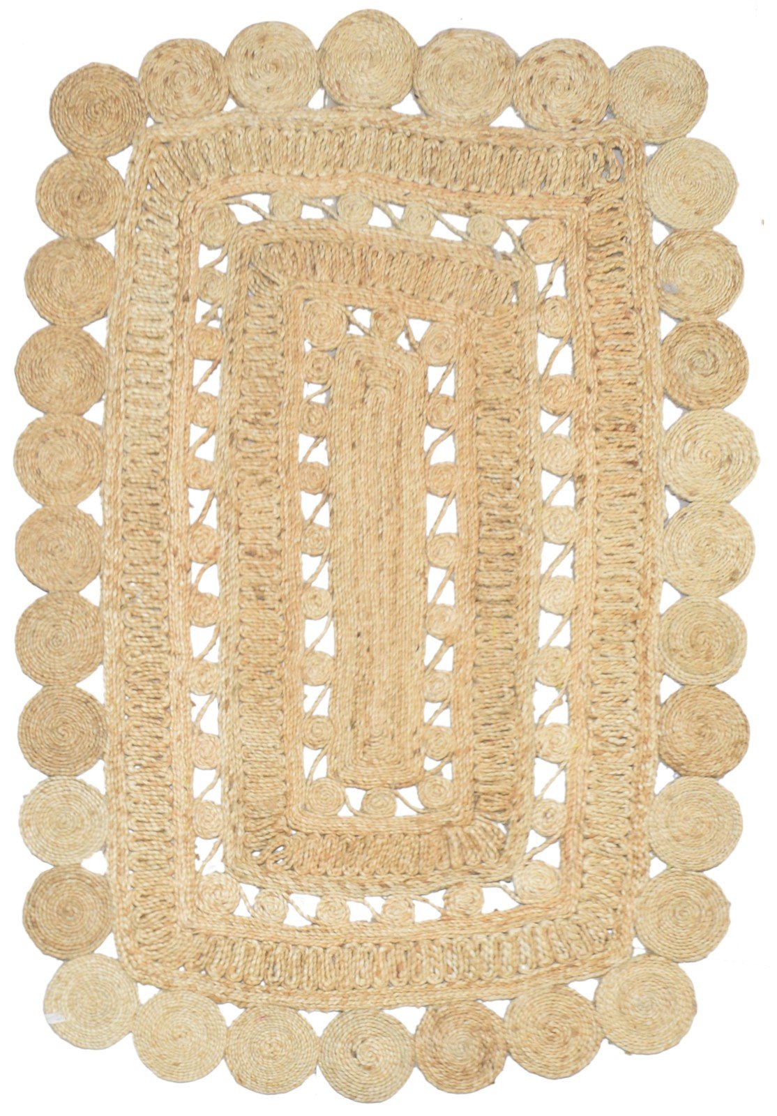 Jute Beige Rug 4' X 6' Modern Hand Woven Scandinavian Circles Room Size Carpet   7864250597525