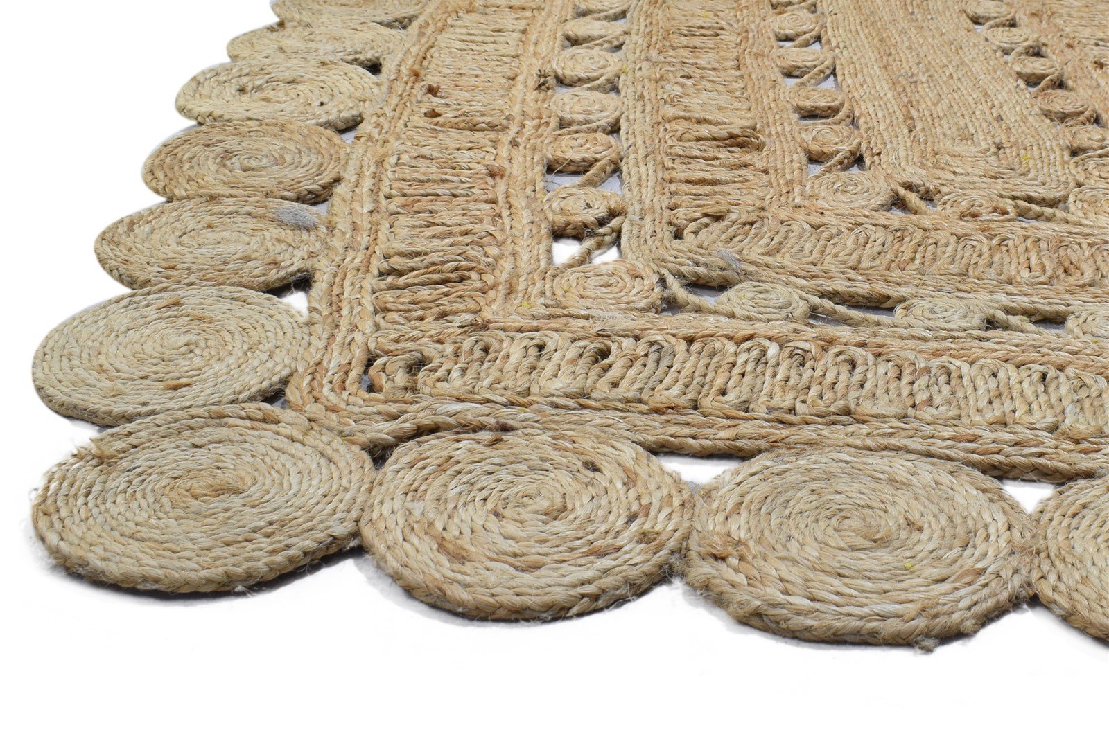 Jute Beige Rug 4' X 6' Modern Hand Woven Scandinavian Circles Room Size Carpet   7864250597525