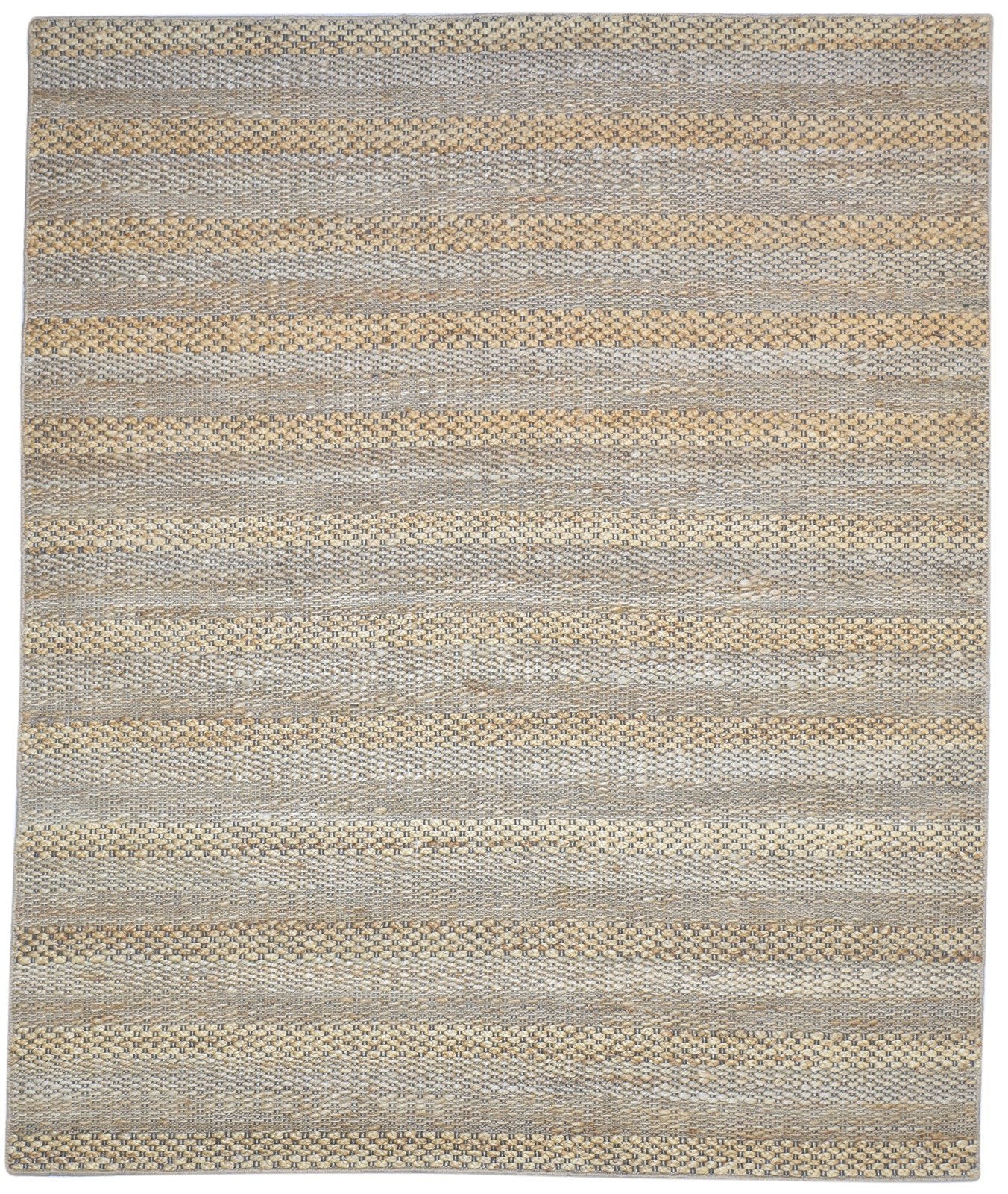 Jute Beige Rug 7' X 8' Modern Hand Woven Scandinavian Striped Large Carpet   7864170676373