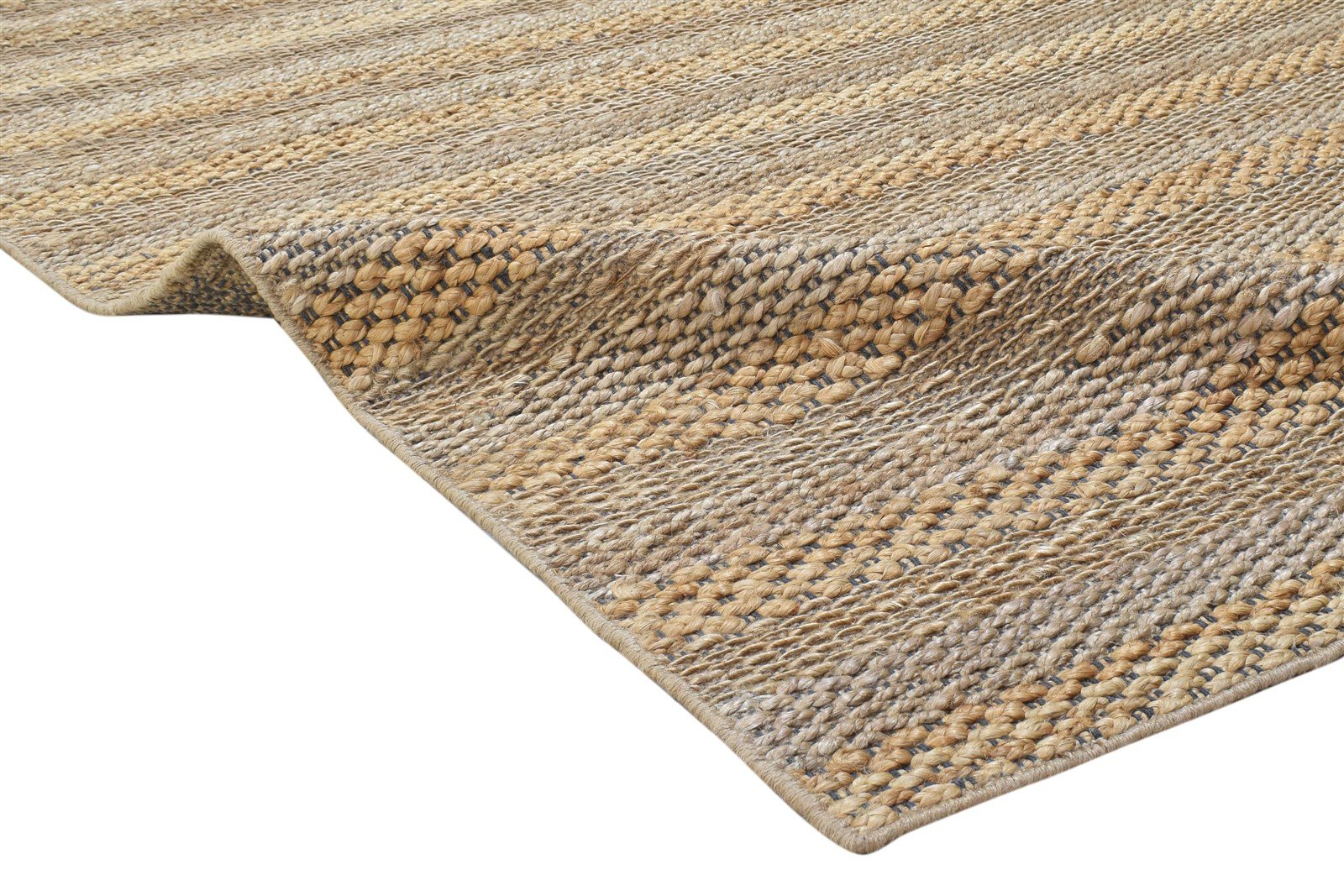 Jute Beige Rug 7' X 8' Modern Hand Woven Scandinavian Striped Large Carpet   7864170676373