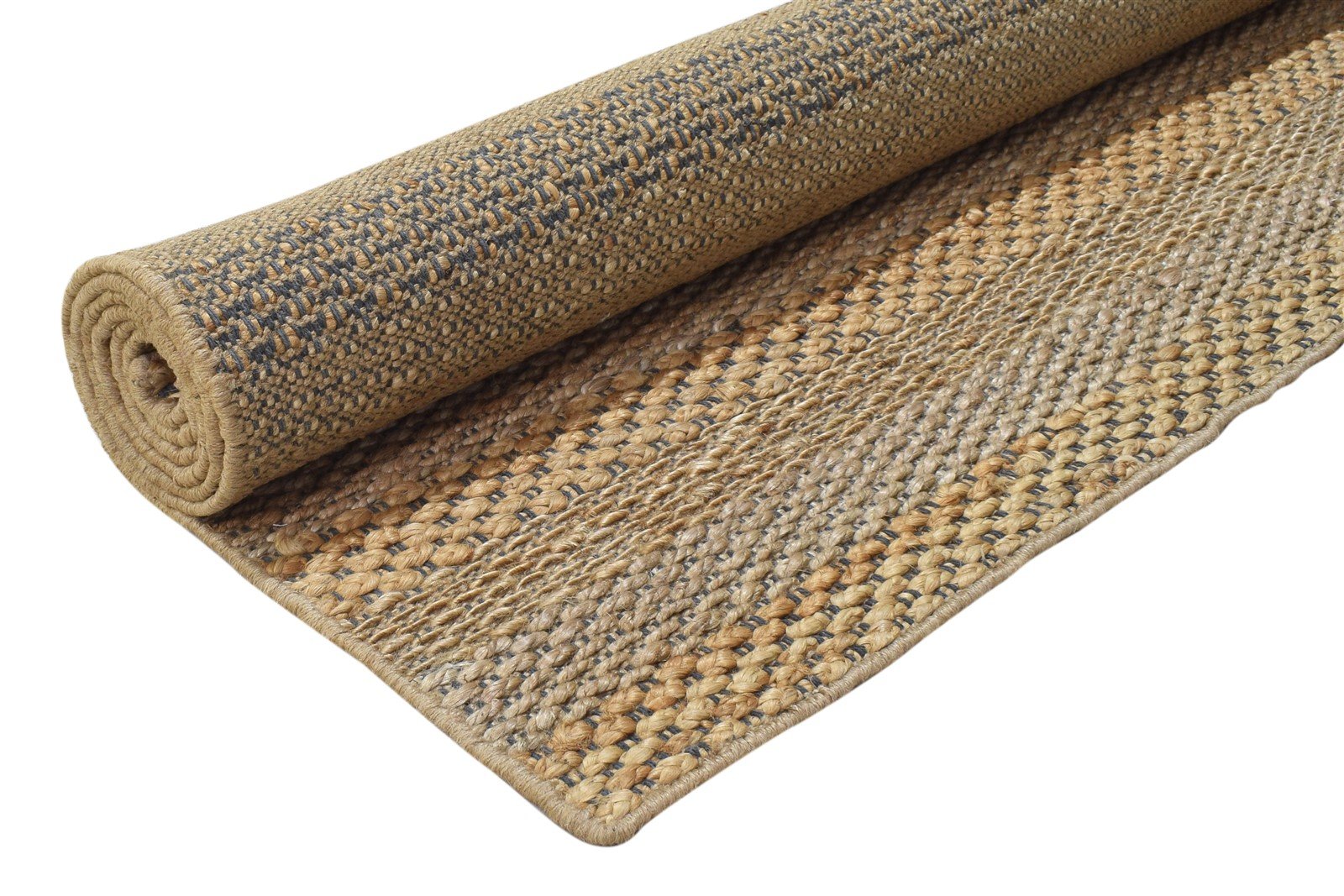 Jute Beige Rug 7' X 8' Modern Hand Woven Scandinavian Striped Large Carpet   7864170676373