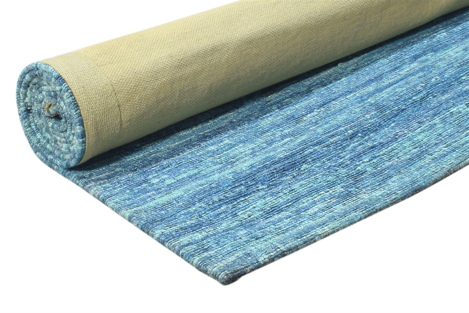 Jute Blue Rug 5' X 7' Modern Jacquard Loom Bohemian Solid Room Size Carpet   7864470536341