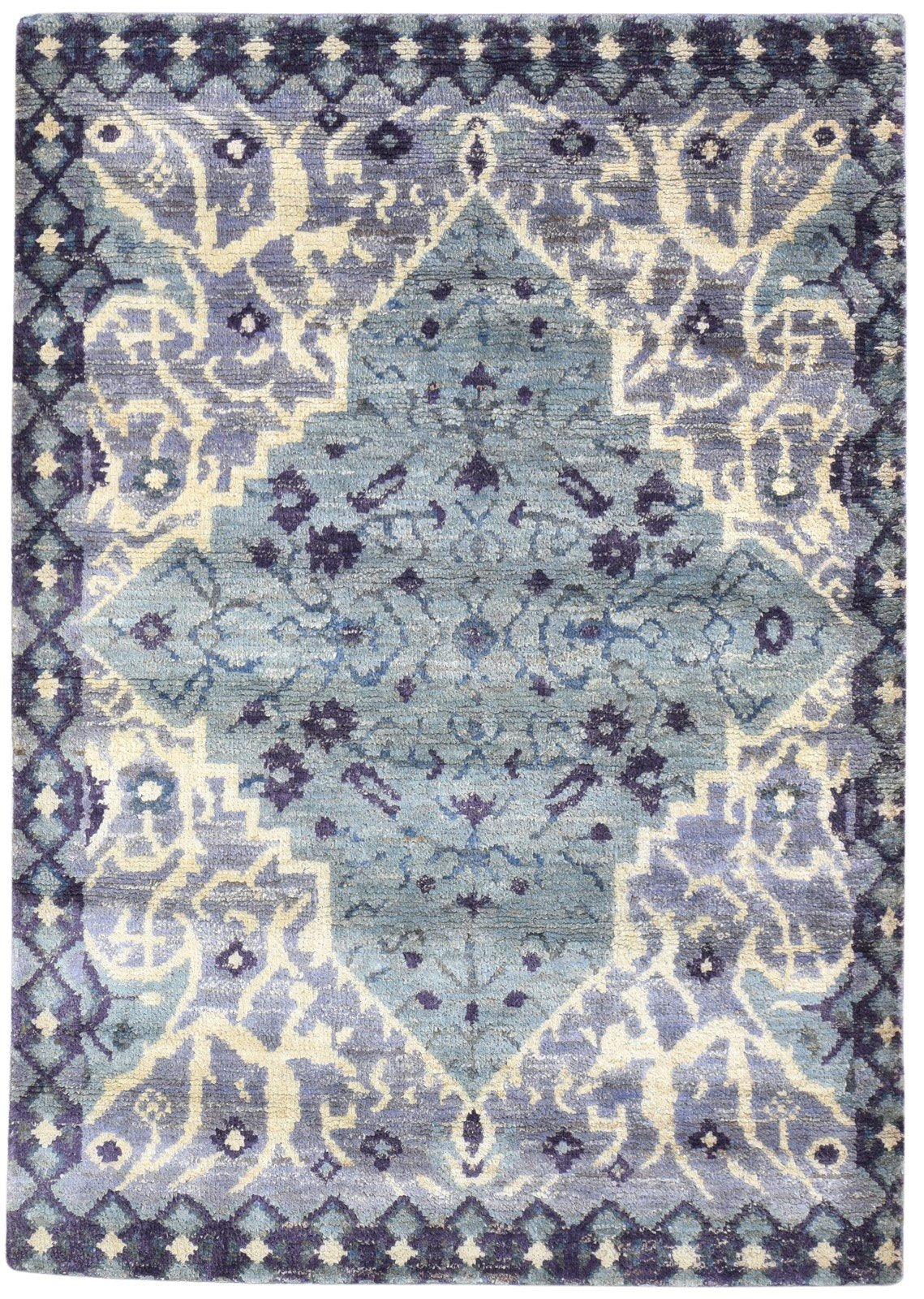 Jute Blue Rug 5X8 Persian Hand Knotted Heriz-Indian Oriental Room Size Carpet   7864238375061