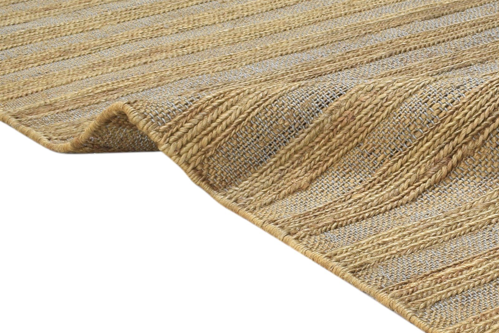 Jute Gold Rug 8' X 10' Modern Hand Woven Scandinavian Striped Large Carpet   7864777900181