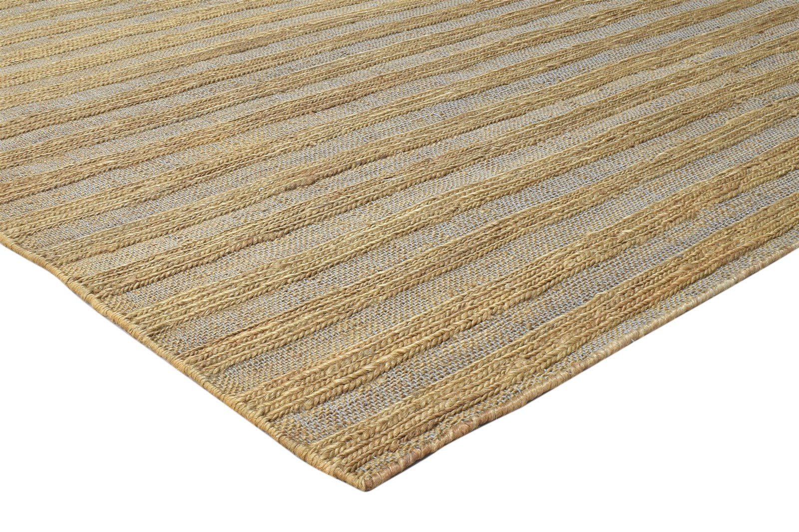 Jute Gold Rug 8' X 10' Modern Hand Woven Scandinavian Striped Large Carpet   7864777900181