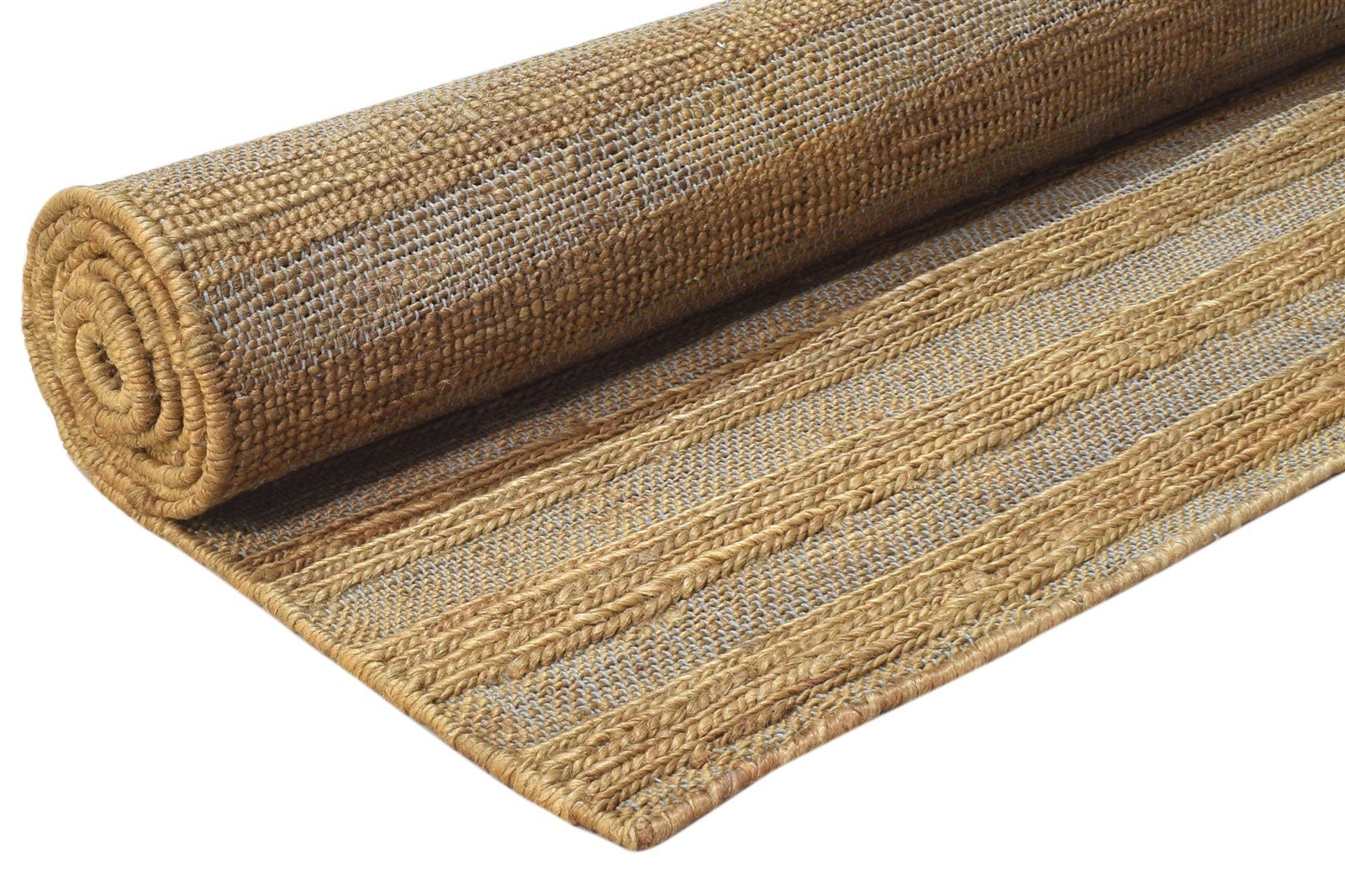 Jute Gold Rug 8' X 10' Modern Hand Woven Scandinavian Striped Large Carpet   7864777900181