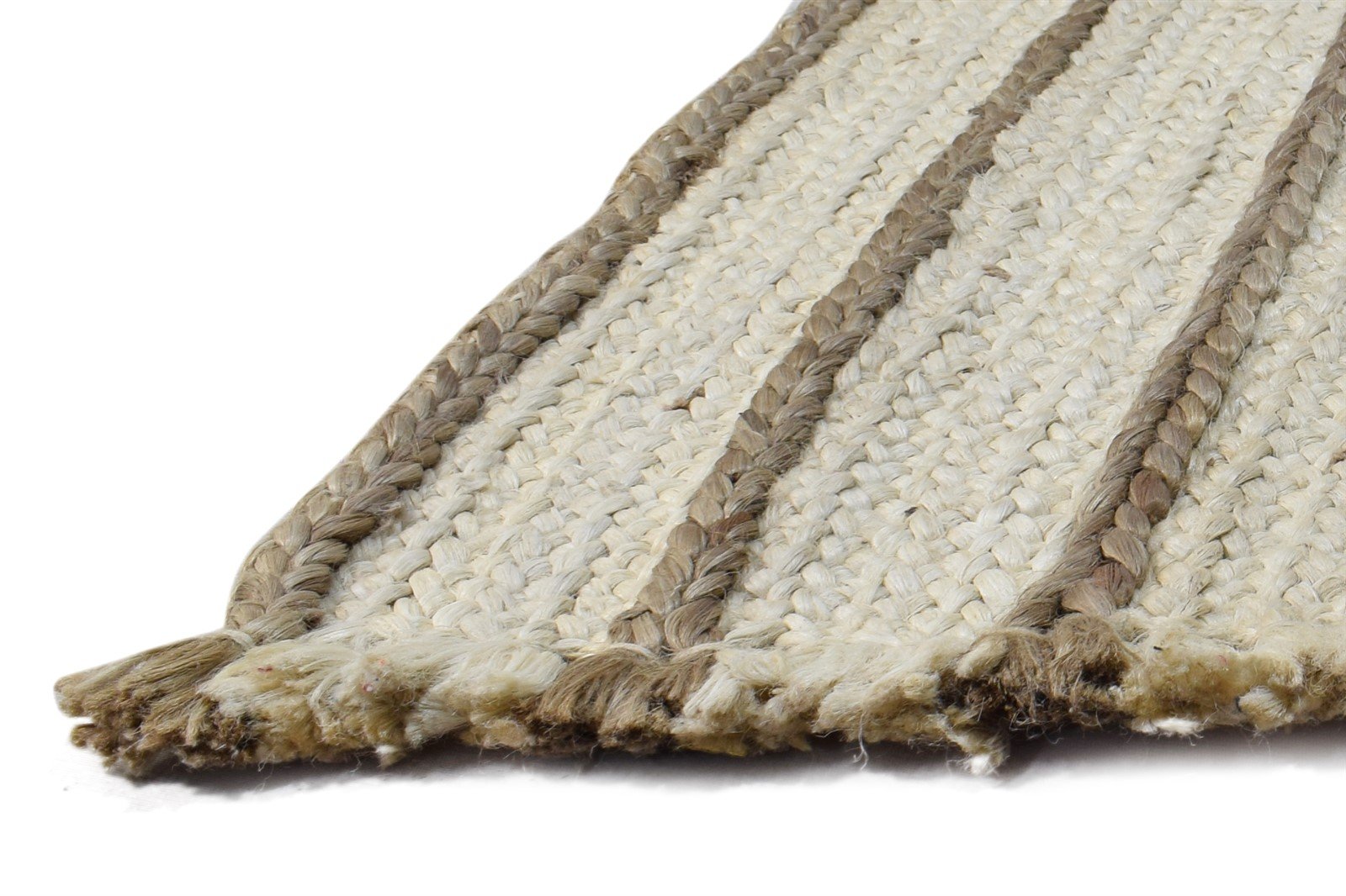 Jute Ivory Rug 2' X 3' Modern Hand Woven Scandinavian Striped Small Carpet   7864960712853