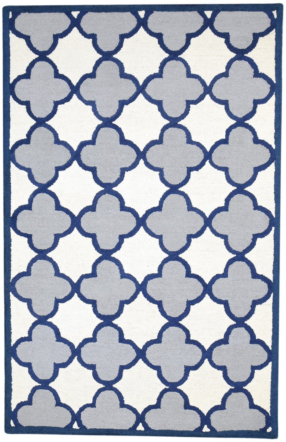 Hand Tufted Blue Wool Rug 5' X 8' Modern Moroccan Trellis Room Size Ca
