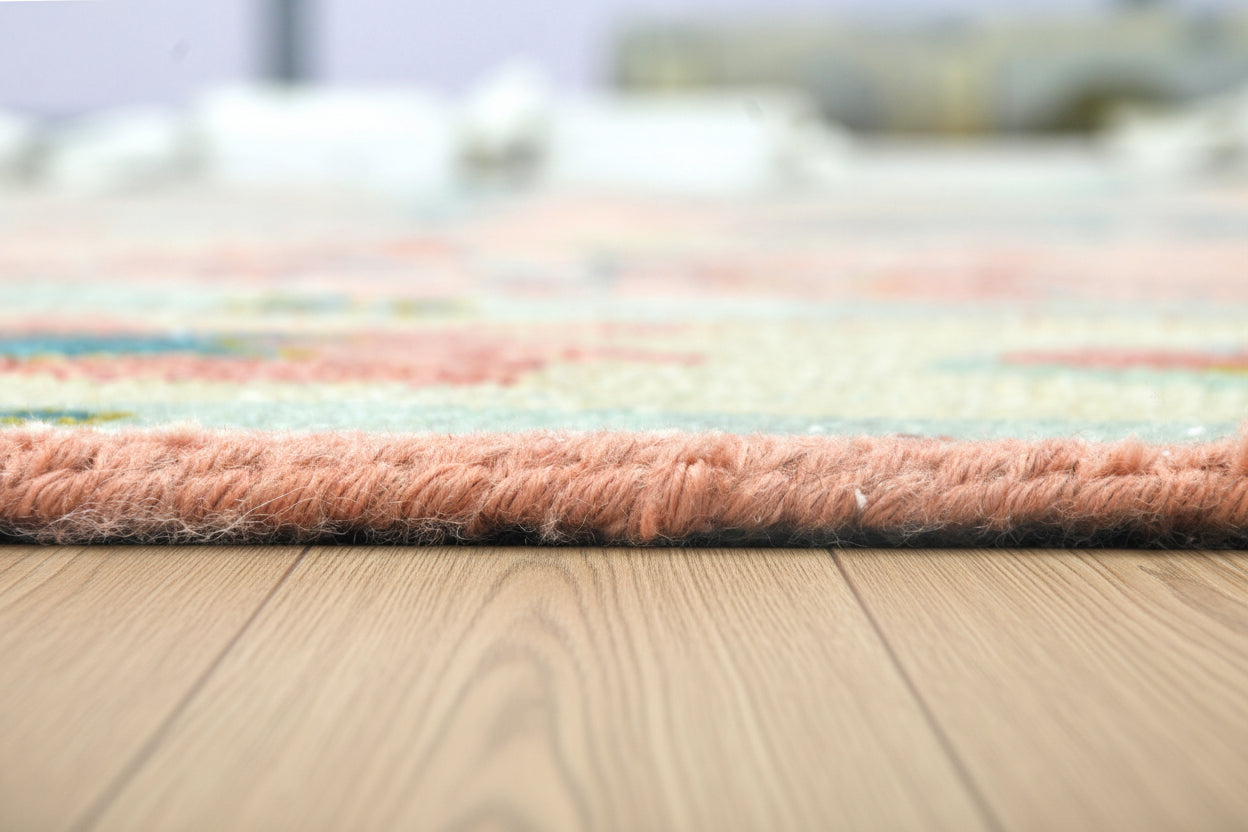 Kazin Hand-Knotted Oriental Oushak Rug – Pink & Blue Persian Floral Wool Rug   9203397951637