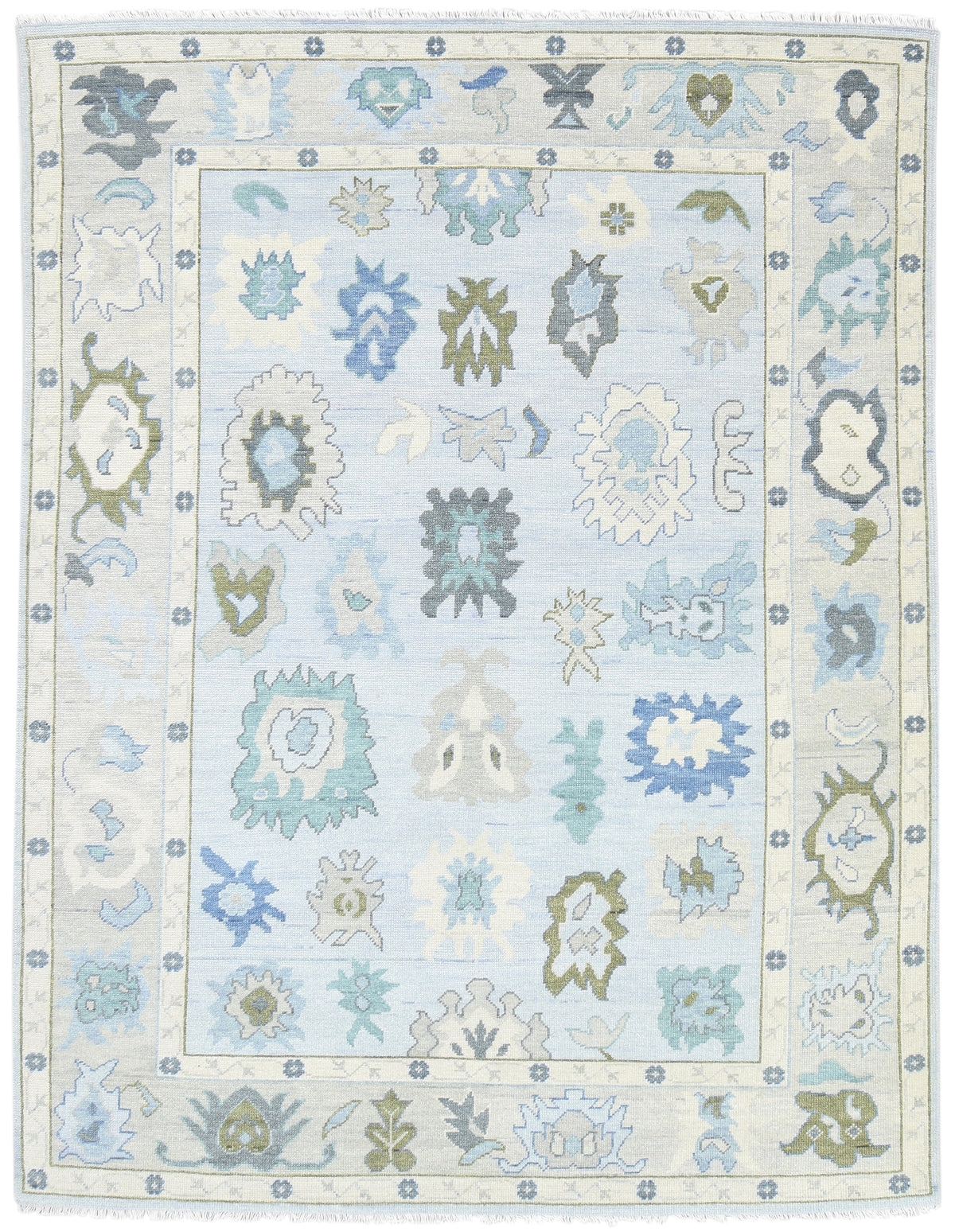 Kazin Hand-Knotted Oriental Oushak Rug – Soft Blue & Sage Persian Floral Wool Rug   9203397329045