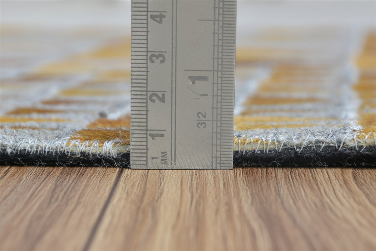 Kellie Gold Leather / Cotton Rug 3X9 Modern Hand Woven Scandinavian Triangles   7864511398037