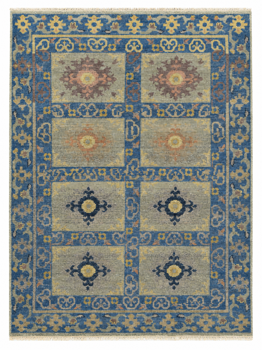 Keva Wool Blue Hand-Knotted Kazak Persian Rug   8881897504917