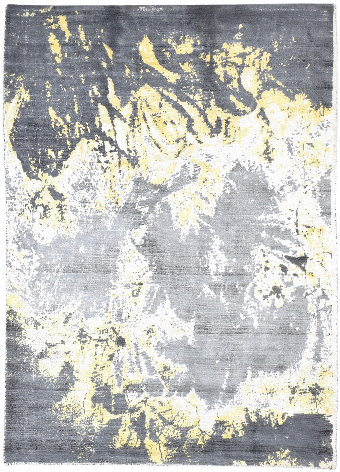Grey Silk Rug 5' X 6' Modern Hand Woven Indian Abstract Room Size Carp