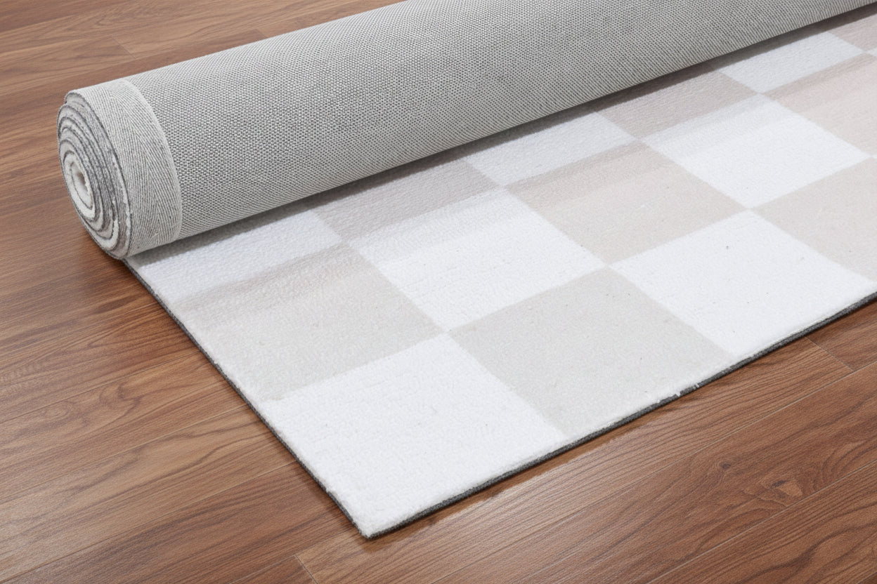 Kisan Checkerboard Handmade Beige White Rug – Modern Minimalist Decorative Area Rug   9122580201621