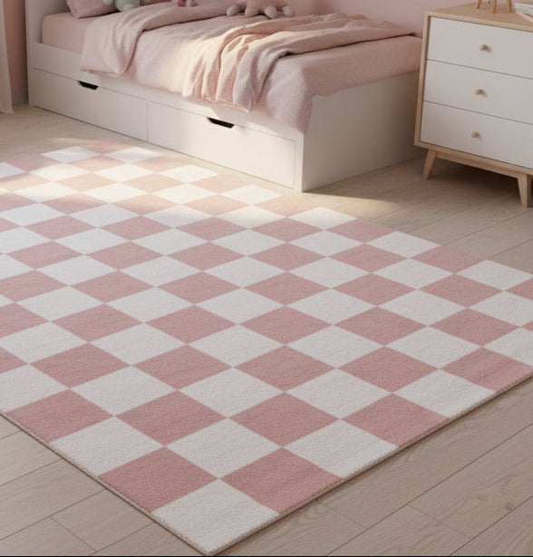 Kisan Checkerboard Handmade Dusty Rose & White Rug – Modern Minimalist Decorative Area Rug   9122066366613