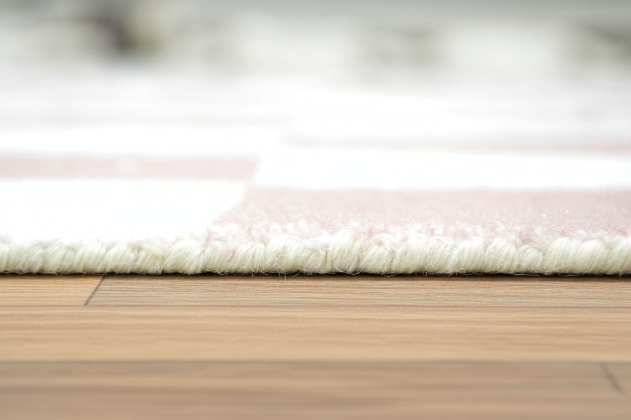 Kisan Checkerboard Handmade Dusty Rose & White Rug – Modern Rosewood Minimalist Decorative Area Rug   9122066366613