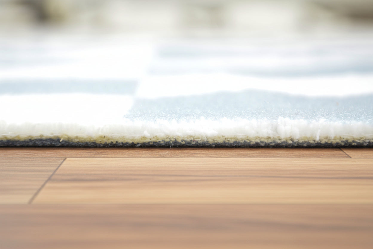 Kisan Checkerboard Handmade Light Blue & White Rug – Modern Minimalist Decorative Area Rug   9122099298453