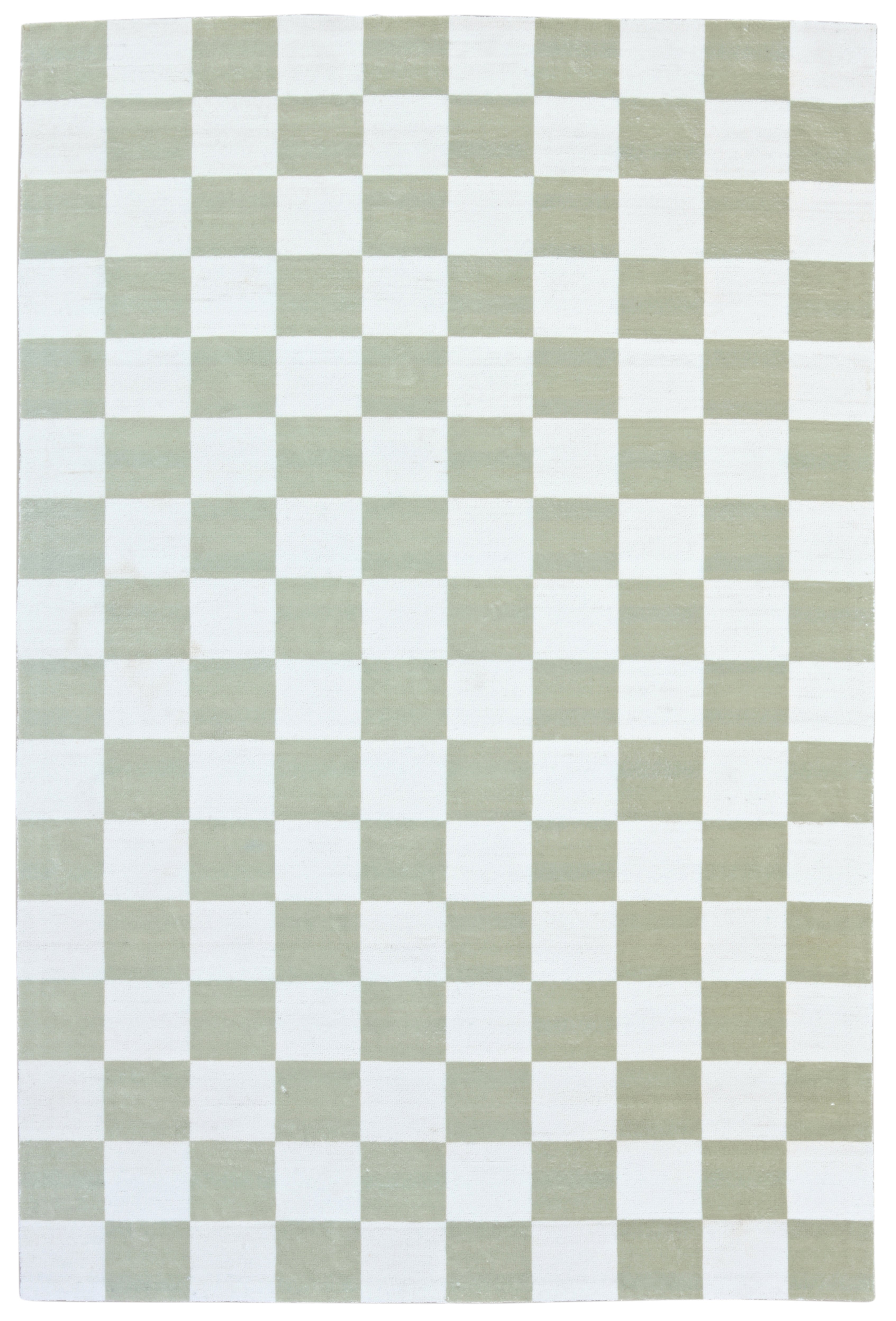 Kisan Checkerboard Handmade Sage Green & White Rug – Modern Minimalist Decorative Area Rug   9122096185493