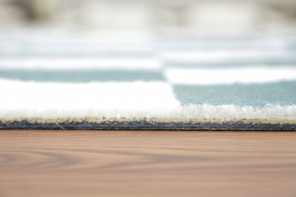 Kisan Checkerboard Handmade Teal Green & White Rug – Modern Minimalist Decorative Area Rug   9122101395605