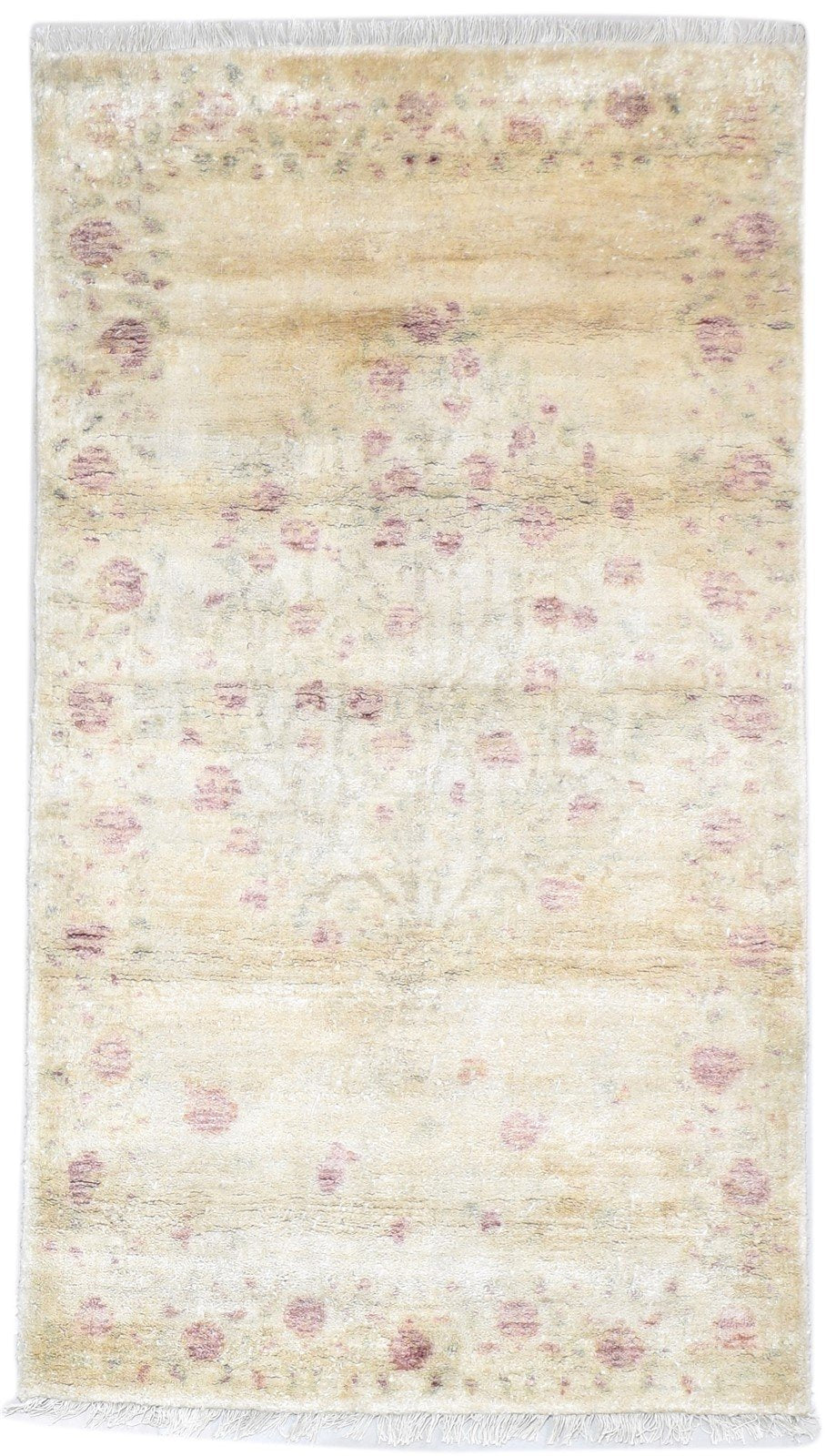Lacey Beige Silk Rug 3' X 5' Vintage Hand Knotted Moroccan Oriental   7864100290709