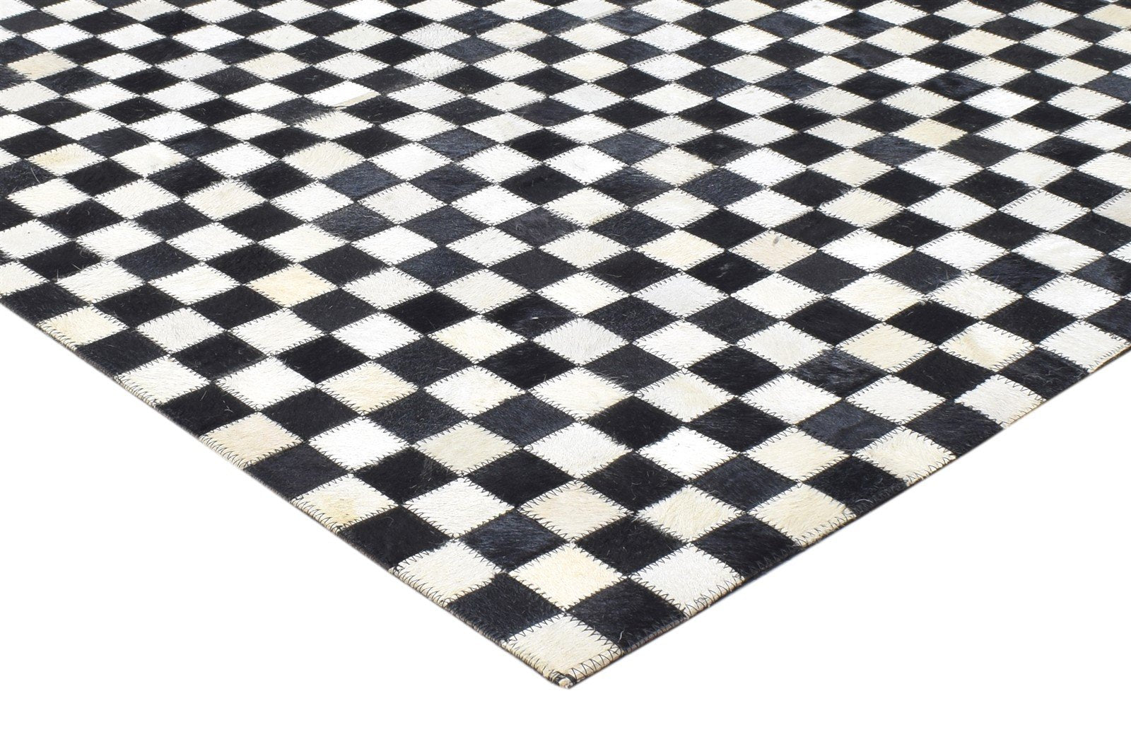 Veradis Leather Black Rug 5X8 Modern Hand Woven Scandinavian Geometric   7864432787605