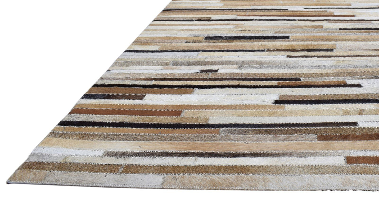 Leather Brown Rug 5X8 Modern Hand Woven Scandinavian Striped Room Size Carpet   7860682981525