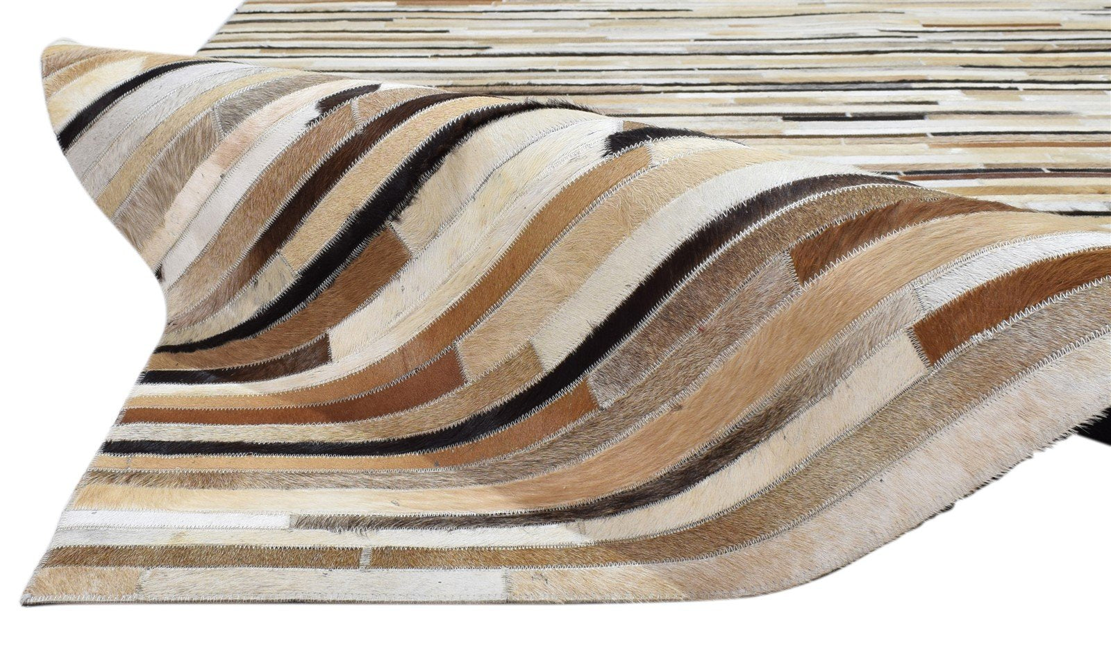 Leather Brown Rug 5X8 Modern Hand Woven Scandinavian Striped Room Size Carpet   7860682981525