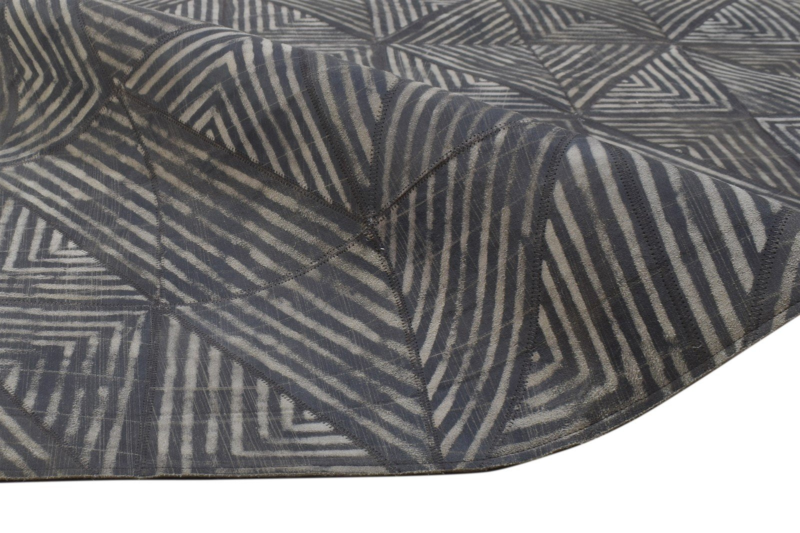 Leather Charcoal Rug 5X8 Modern Hand Woven Moroccan Geometric Room Size Carpet   7864784650389