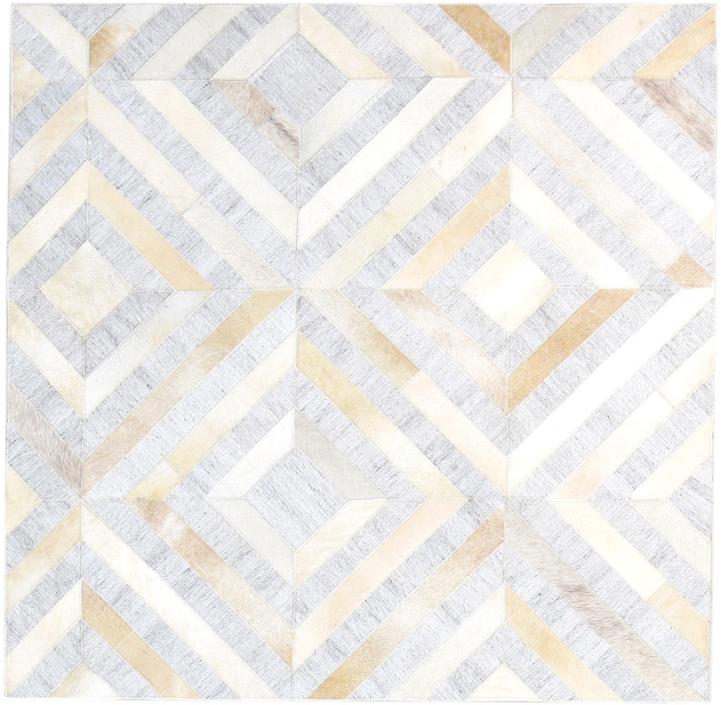 Leather / Cotton Beige Rug 4X4 Modern Hand Woven Moroccan Geometric Room Size   7865128321173