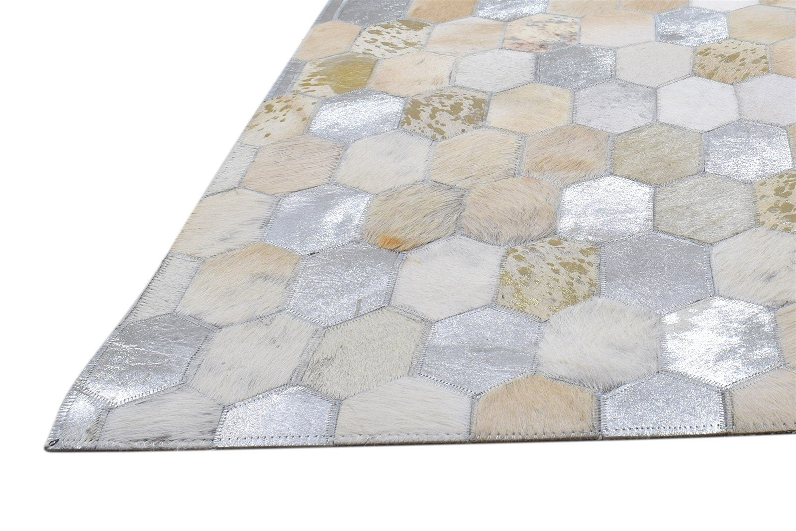 Leather / Cotton Beige Rug 5X8 Modern Hand Woven Honeycomb Room Size   7864114970773