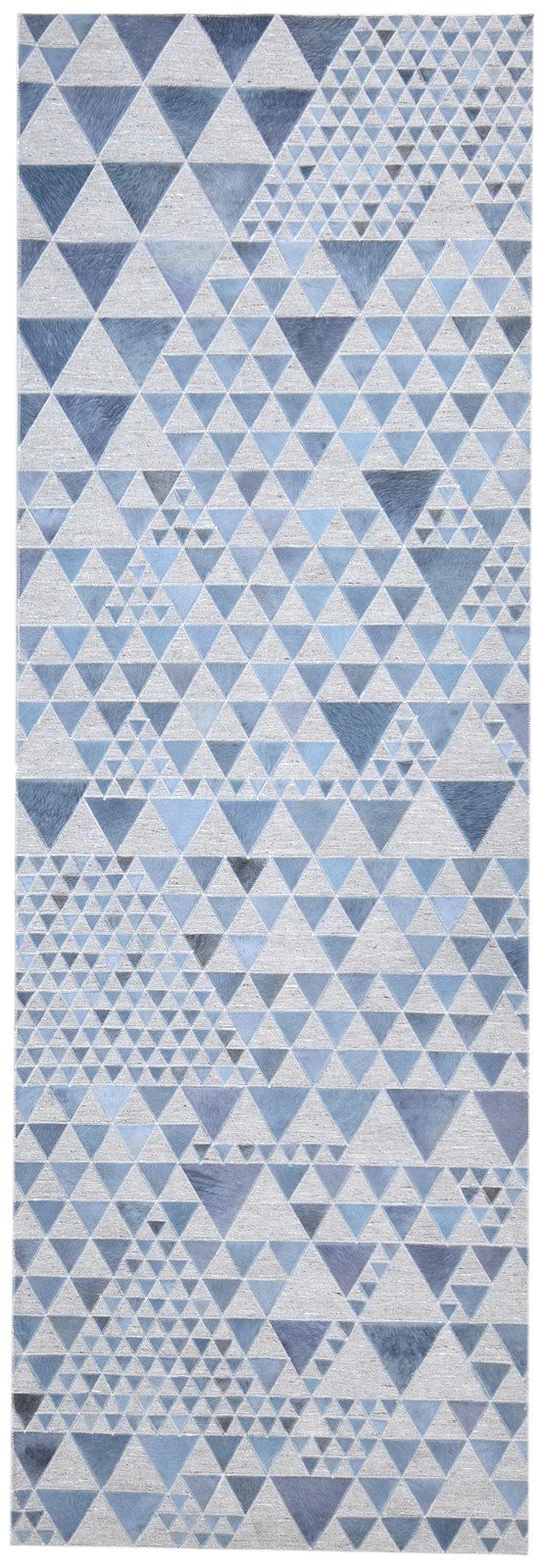 Leather / Cotton Blue Rug 3X9 Modern Hand Woven Scandinavian Triangles Room Size   7864511103125