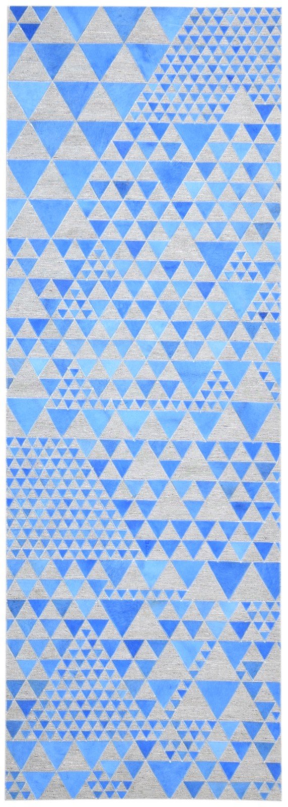 Leather / Cotton Blue Rug 3X9 Modern Hand Woven Scandinavian Triangles Room Size   7864511168661