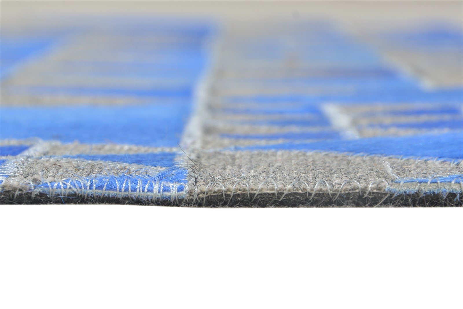 Leather / Cotton Blue Rug 3X9 Modern Hand Woven Scandinavian Triangles Room Size   7864511168661
