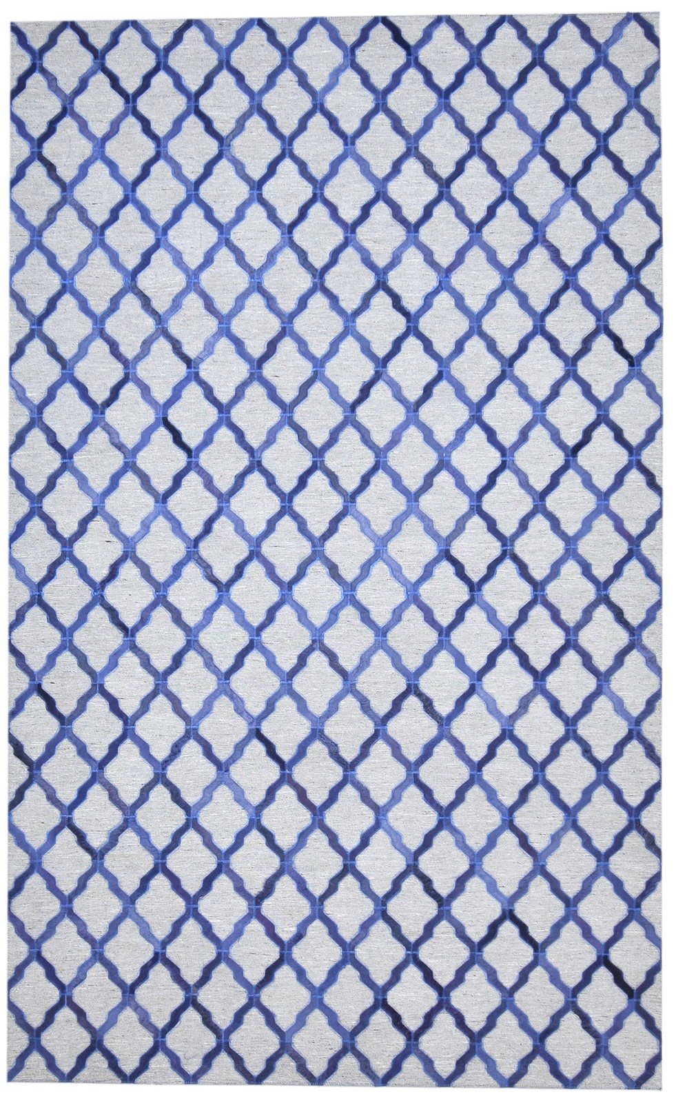 Leather / Cotton Blue Rug 5X8 Modern Hand Woven Moroccan Trellis Room Size   7864372166805