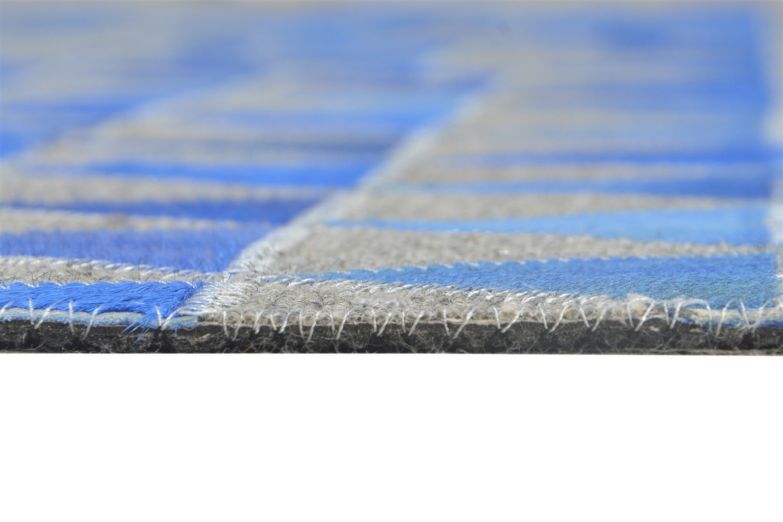 Leather / Cotton Blue Rug 6X6 Modern Hand Woven Scandinavian Triangles Room Size   7864939217045