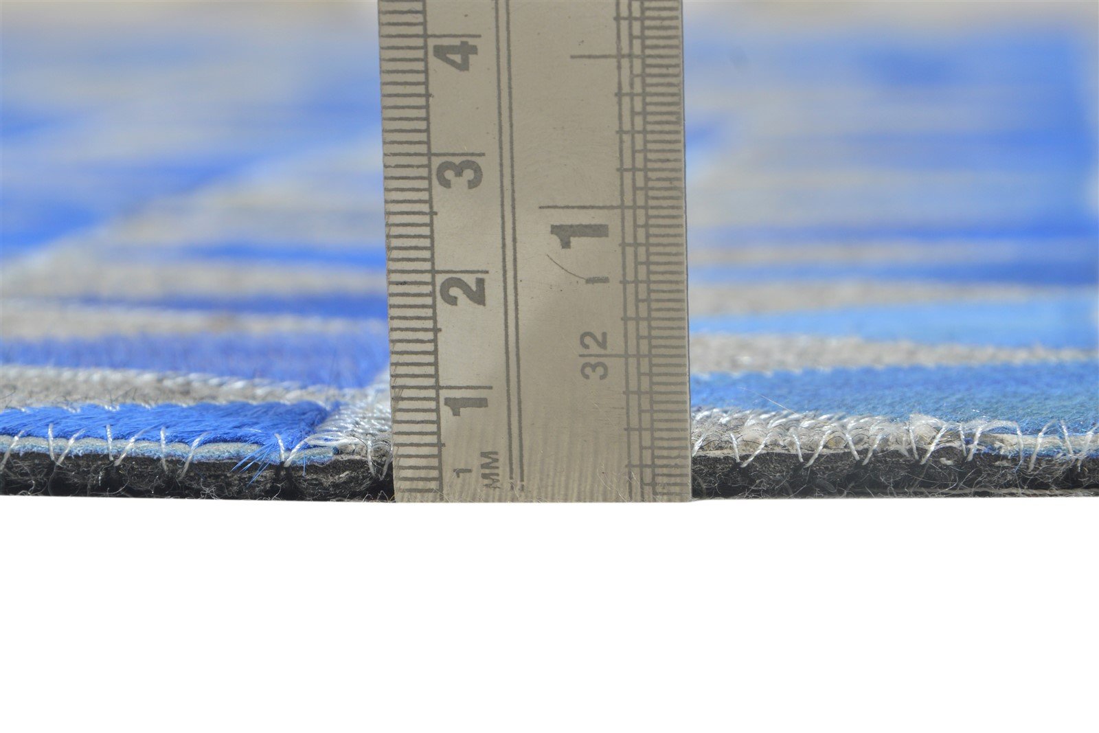 Leather / Cotton Blue Rug 6X6 Modern Hand Woven Scandinavian Triangles Room Size   7864939217045