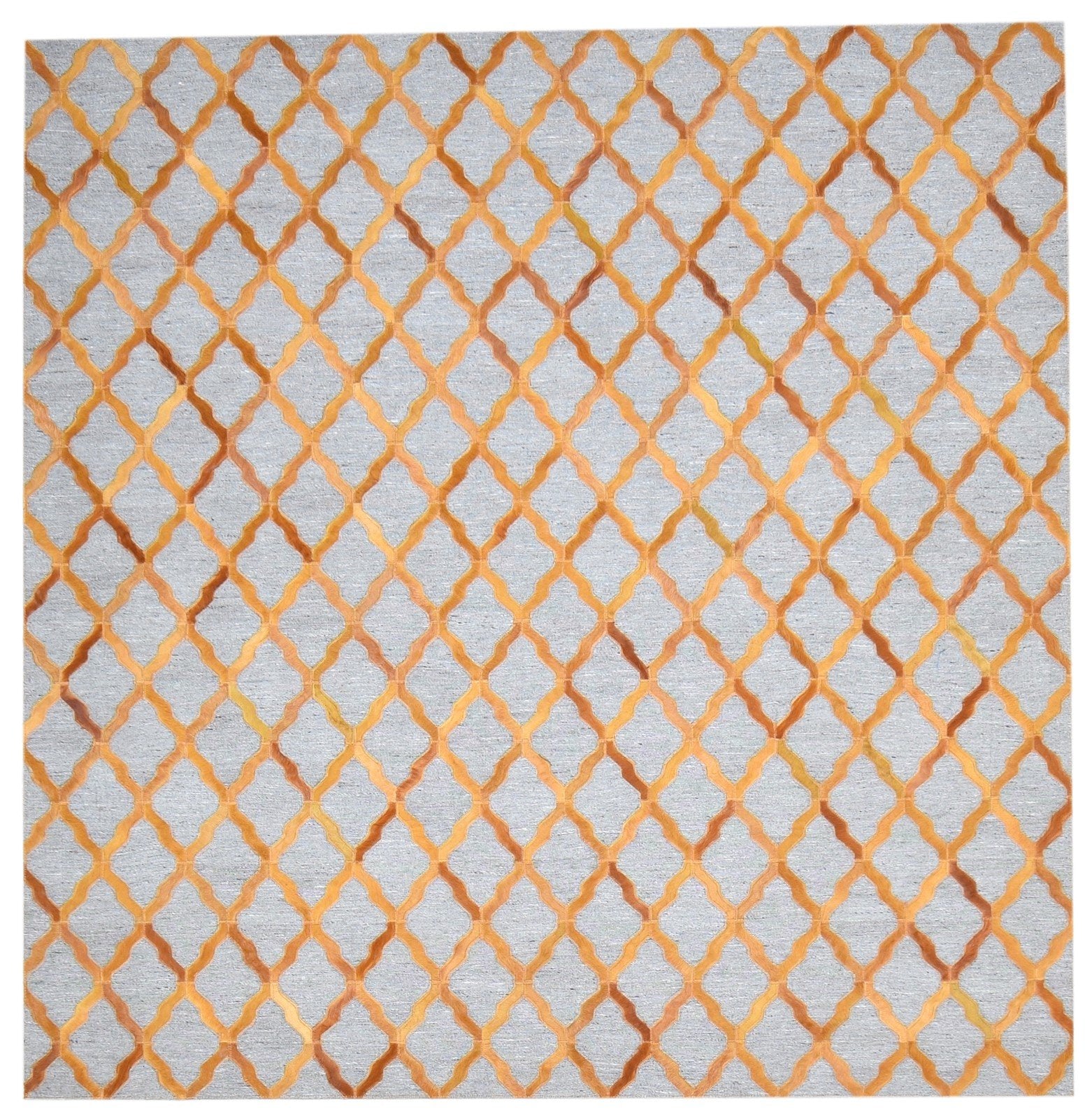 Leather / Cotton Gold Rug 6X6 Modern Hand Woven Moroccan Trellis Room Size   7864868176021