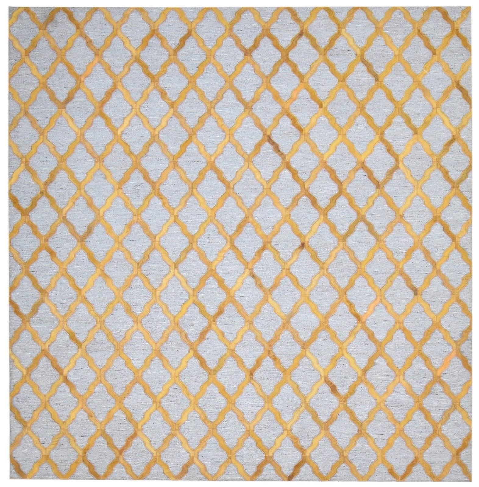 Leather / Cotton Gold Rug 6X6 Modern Hand Woven Moroccan Trellis Room Size   7864914378901