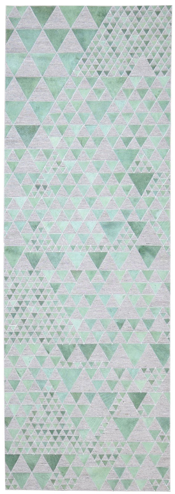 Leather / Cotton Green Rug 3X9 Modern Hand Woven Scandinavian Triangles Room Size   7864511299733