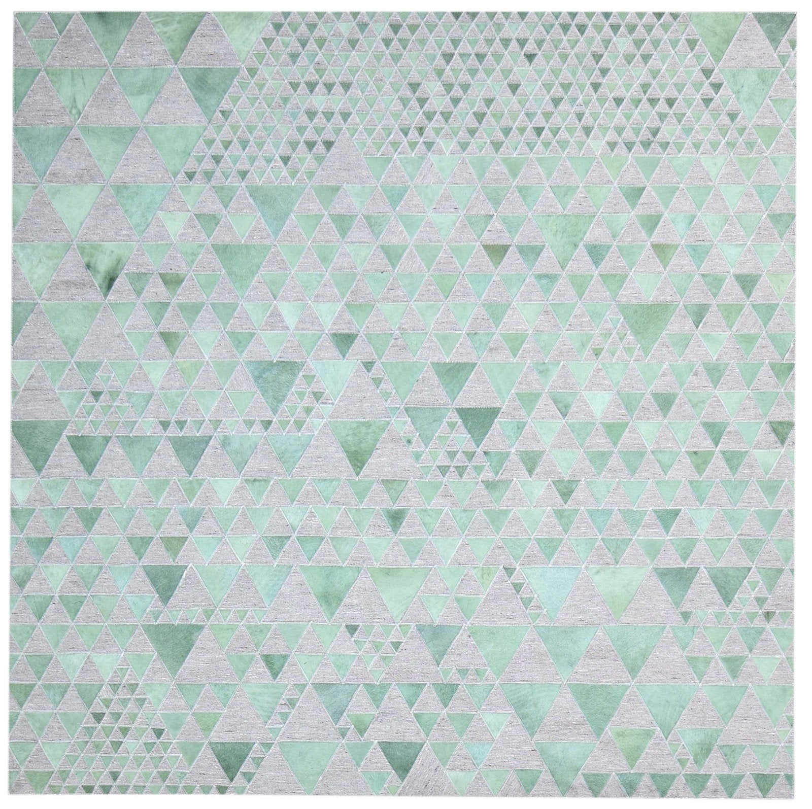 Leather / Cotton Green Rug 6X6 Modern Hand Woven Scandinavian Triangles Room Size   7864936988821